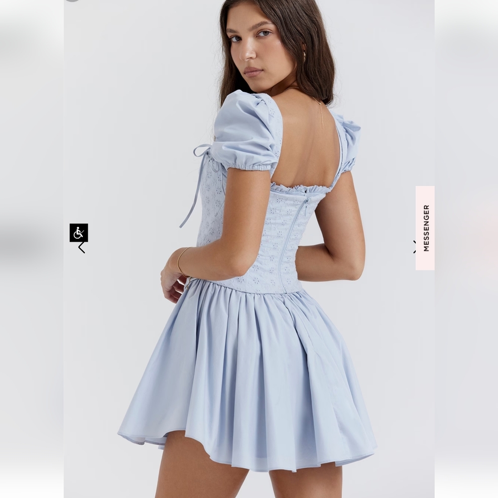House of CB Maribel Soft Blue Broderie Corset Mini Dress